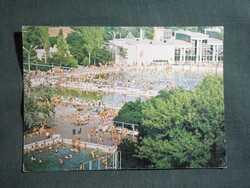 Képeslap,Hajdúszoboszló,gyógyfürdő,strand,medence látkép,részlet, 1984-