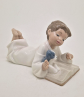 Lladro Nao Little Boy Reading a Book with His Dog 7