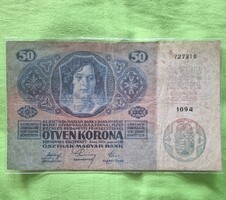 50 Korona, 1914. Január 2-án, Fünfzig Kronen, korához képest szép eredeti állapotában. Ötven Korona