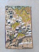 Antik kézimunka avantgard szecessziós vonalvezetésű hímzés falvédő hímzett fali kép 886 2207