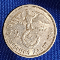 Horogkeresztes ezüst birodalmi 2 Márka 1937. (2337)
