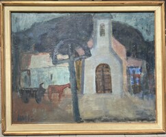 Makra János (1920-1991) 82x102!!! EREDETI tempera festménye