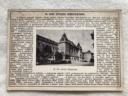 Antik, régi Budapest - M. Kir. József Műegyetem  Farkasfalvi K. képeslap - Postatiszta         -10.