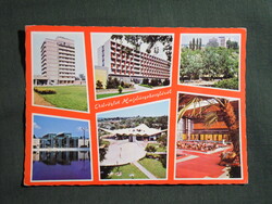Képeslap,Hajdúszoboszló,mozaik,gyógyfürdő,strand,medence,szálló,üdülő,étterem látkép,részlet, 1977-