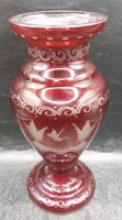 Egermann csiszolt bordó üveg váza 20. század eleje, 20 cm-es. 3624b