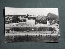 Képeslap,Hajdúszoboszló,gyógyfürdő,strand,medence látkép,részlet, 1961-