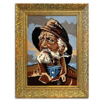 Pipázó tengerész - Nagyon igényes gobelin munka gyönyörű antik keretben /számlát adunk/