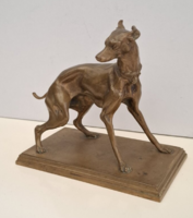 Bronz agár szobor, whippet dísztárgy, Art Deco kisplasztika, gyűjtői darab