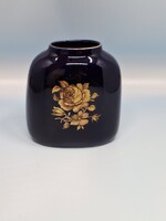 Hollóházi kobalt kék kis porcelán váza