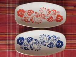 Zsolnai piros és kék virágmintás 2 db porcelán tálka