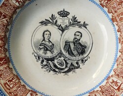 Antik tányér - 1890 körül -  II. Lipót belga király és Mária Henrietta királyné