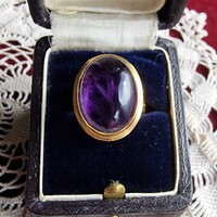 Byzantine-style 14k gold mounted nature amethyst dome ring