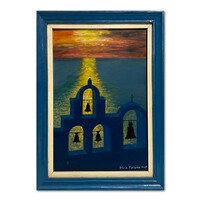Uhrin Mátyás: Naplemente Santorini szigetén, 2007 - utazásra hívogató alkotás /számlát adunk hozzá/