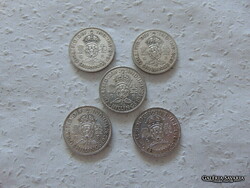 Anglia 5 darab ezüst 2 shilling LOT !  Mind más évszám !!!