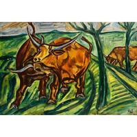 Nagy Sándor (1948- ) Ökrök, 1989 - nagyon szép színvilágú alkotás /számlát adunk hozzá/