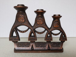 Retro iparművészeti bronz Matrjoska babás 3 ágú gyertyatartó, 1,15 kg