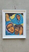 Roma festő és képzőművész , Balázs  J. : Biblia jelenet.. Tempera karton .