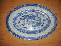 Kínai rizsszemes, sárkányos porcelán ovális tányér, kínáló (b)