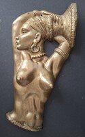 Régi retro öntöttvas, art deco jellegű, néger női akt falidísz