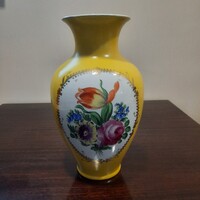 Antik, 32 cm-es Herendi sárga Fond virágmintás porcelán váza
