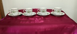 Hollóházi Erika mintás porcelán kávés csésze + alj 4 garnitúra