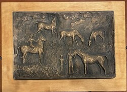 Pató Róza (1934 - 2018) - Lovasok. Képcsarnokos bronz fali relief