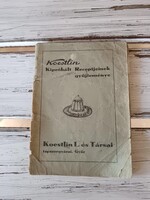 Koestlin recept füzet az 1930-as évekből, ritka kis méretű kiadvány, papírrégiség