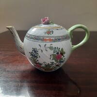 Herendi színes Indiai kosármintás porcelán teás kanna, tea kiöntő, gömbkanna