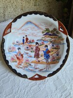 Gyönyörű antik gésa jelenetes japán porcelán tálaló tálka