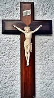 58. Antik, CSONT Jézus Krisztus (15 cm, hatalmas méretek!), 40 cm-es feszület, impozáns méretek, nag