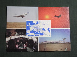 Képeslap,MALÉV,Európai légiközlekedés,Tu 154 repülőgép,1980-