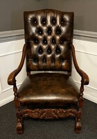Gyönyörű , antik, neoreneszánsz,  bőr  fotel -karosszék- trónszèk !