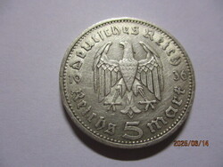Német ezüst 5 reichsmark 1936A Hindenburg  XF