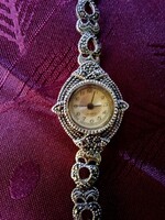 Antik, régi ezüst 925, quartz női karóra,ezüst ékszer óra, markazit kövekkel,működik, óra