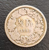 Ritka! 1898. B. Svájc 0,835 ezüst 1/2 Frank (Csak 700 ezer darab készült!!!)  (331)