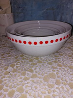 Alföldi, piros pöttyös porcelán tál készlet, 4db