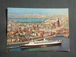 Képeslap,Németország,Hamburg,Überseebrücke,kikötő,Queen Elisabeth hajó látkép,részlet,1980-