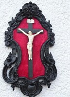 62. Antik, CSONT Jézus Krisztus 11 cm, 36, cm feszület, impozáns, aprólékos, kereszt, korpusz