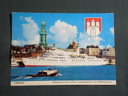 Képeslap,Németország,Hamburg,port,kikötő,szálloda étterem hajó látkép,részlet, 1977-