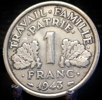 Franciaország 1 frank, 1943 Verdejel nélkül B02G1