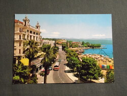Képeslap,Horvátország,Opatija,Abbázia,tenger part,strand,autóbusz,városi látkép,részlet,1970-