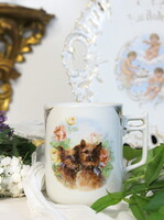 Antik porcelán, kutyás bögre