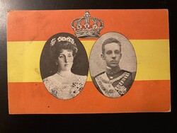 Képeslap - XIII. Alphonso király és Viktória Eugénia spanyol királyné