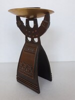 Retro iparművészeti bronzírozott orosz gyertyatartó stilizált lány figura