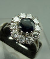 Daisy Gold Ring with 0.90ct Diamonds and Sapphire. With Certificate