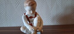 Aquincum porcelán kisfiú figura