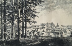 GÖRÖG REZSŐ: Hegyi falu (szignózott rézkarc)