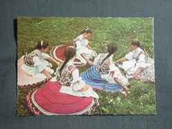 Képeslap,Buják népviselet,népművészet látkép,részlet,1970-