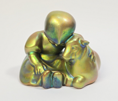 Zsolnay eozin kislány / Annuska báránnyal -  nagyon ritka , Sinkó András tervezte porcelán figura
