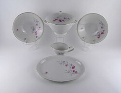 1W114 Modern, rózsaszín virág mintás Freiberger porcelán készlet darabok 5 db